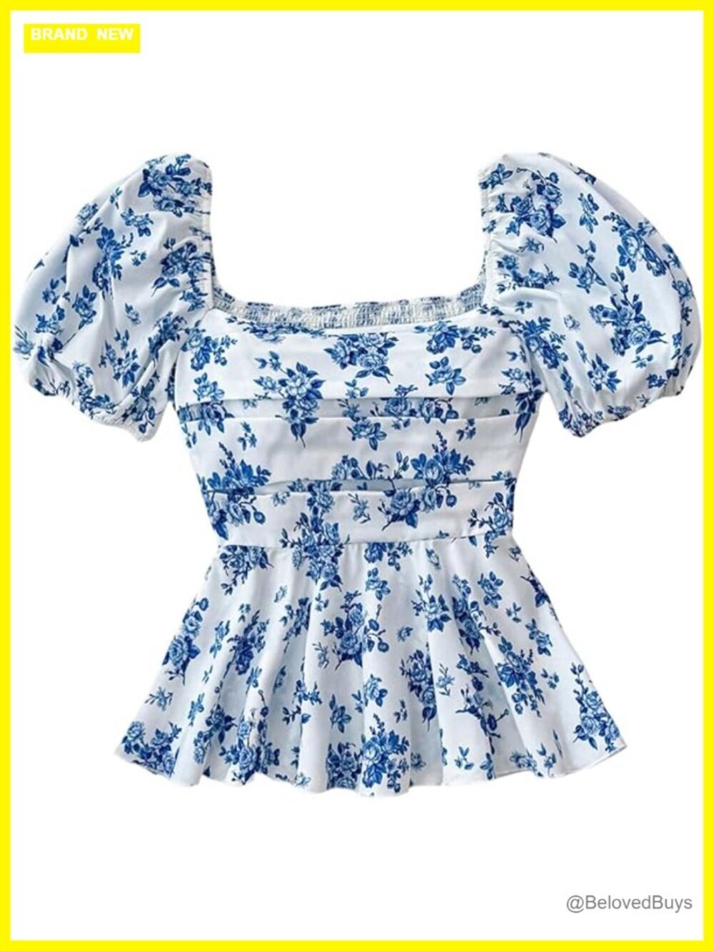 Girls Floral Print Ruffle Blouse Puff Sleeve Smocked Top Peplum Shirts
